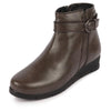 Women Grey High Ankle Broad Feet Side Zipper Closure Casual Buckle Boots