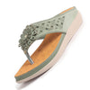 Women Green Floral Design Orthopedic Cushioned Wedge Thong Slippers| Slip-On Open Toe Comfort Sandals For Casual, Daily Office Work Wear