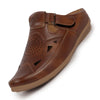 Men Tan Back Open Perforated Breathable Contrast Sole Casual Sandal|Adujstable Strap Stitched Slip On Sandal