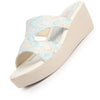 Women Blue Open Toe Printed Height Enhancer Slip On Wedges|Slipper Sandals for Work|Office Wear