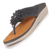 Women Grey Floral Design Orthopedic Cushioned Wedge Thong Slippers| Slip-On Open Toe Comfort Sandals For Casual, Daily Office Work Wear