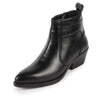 Women Black Mid Top Side Zipper Slip On Flared Heel Pointed Toe Chelsea Boots