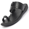 FAUSTO Men Black Toe Ring Kohlapuri Slipper With Cushioned Footbed|Multi Strap Slipper For Evening