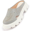 Women Grey Fashion Outdoor Leaf Print Laser Cut Design Open Back Slip On Casual Shoes