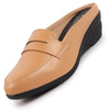 Women Tan Formal Back Open Platform Wedge Heel Slip On Loafer Shoes