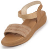Women Camel Open Toe Platform Woven Design Slip On Sandals
