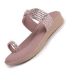 Women Lavender Toe Ring Crystal Strap Slip-On Ethnic Party Dress Sandals|Low Heel Wedge Slip On Ortho Slippers|Perfect for Wedding, Indian Festivals, Traditionals