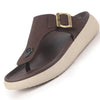 Men Brown Buckle Adjustable T-Strap Side Stitched Summer Waterproof Slip On Sandals|Comfort Featherlite Insole|Thong Slipper for Monsoon Rainy Season