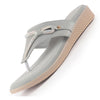 Women Light Grey Embellished Wedding Slip-On Flats with Bow Design Studded T-Strap|Ethnic Wedge Sandals with Cushioned Insole|Party, Festive