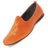 Men Tan Velvet Embroidery Design Party Casual Loafer Shoes