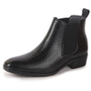 Men Black Textured/Embossed High Ankle Slip On Chisel Toe Chelsea Boot with Block Heel | Office Casual, Biking Winter Boot with Extra Comfort Memory Cushioned Insole