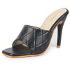Women Black Open Toe Quilted Stiletto Heel Slip-On Slipper Sandals|Soft Padded Insole|Semi Formals Outfit Sandals