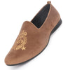Men Light Brown Velvet Embroidery Party Casual Loafer Shoes