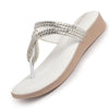 Women White T-Strap Slip On Ethnic Sandals with Rhinestone Strap|Wedge Ortho Slip-On Slippers|Perfect for Wedding, Festive Outfits