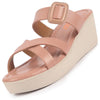 Women Platform Wedge Heel Open Toe Sandals Height Enhancer Criss Cross Strap Slip-On Sandal