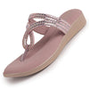 Women Lavender T-Strap Slip On Ethnic Sandals with Rhinestone Strap|Wedge Ortho Slip-On Slippers|Perfect for Wedding, Festive Outfits
