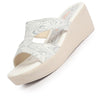 Women Grey Open Toe Printed Height Enhancer Slip On Wedges|Slipper Sandals for Work|Office Wear