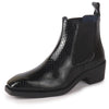 Men Black Textured/Embossed High Ankle Chisel Toe Slip On Chelsea Boot | Stylish, Durable & Comfortable Cuban Boots | Memory Cushioned Insole