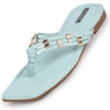 Women Sky Blue Party Wedding T-Strap Thong Slip On Flats Slippers