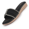 Women Black Rhinestone Strap Wedge Heel Ethnic Slip On Sandals for Wedding, Anarkali, Indo-Western Dress|Open Toe Ortho Slippers with Soft Cushioned Footbed