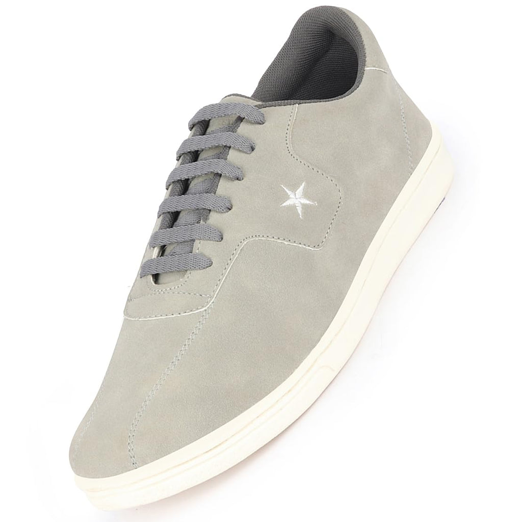 Shop Men Grey Classic Embroidery Star Upper Soft Suede Leather Lace Up Sneakers Shoes Online.