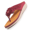 Women Maroon Floral Design Orthopedic Cushioned Wedge Thong Slippers| Slip-On Open Toe Comfort Sandals For Casual, Daily Office Work Wear