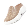 Women Cheeku Leaf Print Embroidery Design Back Open Slip On Mules Shoes
