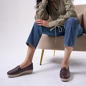 Women Peach Textured Slip On Casual Shoes Flatform Heel Height Enhancer|All Day Comfort|Daily Wear Shoes