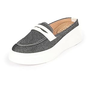 Women Navy Blue Fashion Outdoor Height Enhancer Open Back Slip On Upper Denim Casual Shoes