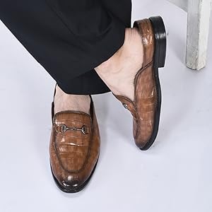 Men Blue Embossed Leopard Print Design with Horsebit Buckle Ethnic Party Back Open Slip On Mules Shoes