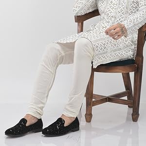 Men Blue Ethnic Velvet Sequin Embroidered Round Toe Juttis and Mojaris for Wedding|Festive Slip-On For Kurtas|Traditional Sherwani Shoes|Prom Slip On Shoes