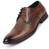 Men Tan Wedding Party Genuine Leather Embossed Design Oxford Lace Up Shoes
