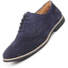 Men Navy Suede Leather Brogue Shoes with TPR Welted Sole