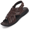 Men Brown Buckle Criss Cross Strap Leather Sandals