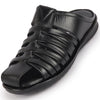 Men Black Genuine Leather Criss Cross Strap Back Open Slip On Dress Sandals