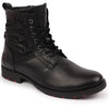 Men Black High Ankle Genuine Leather Side Zipper 7-Eye Lace Up Classic Hiking Flat Boots