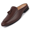 Men Brown Back Open Tassle Leather Slip On Shoes