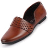 Men Tan Laser Cut Design Side Open Broad Feet Ethnic Party Slip On Shoes