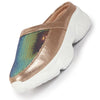 Women Golden Back Open Embellished Slip On Mules