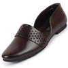 Men Brown Laser Cut Design Side Open Broad Feet Ethnic Party Slip On Shoes