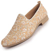 Men Peach Leaf Design Embroidery Fabric Upper Party Slip On Loafers|Ethnic Juttis and Mojaris for Kurta-Jacket Sets|Indo-Western Outfit Slip-Ons with Memory Cushioned Insole