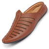 Men Tan Laser Cut Design Back Open Evening Party Ethnic Mules Slip On Shoes