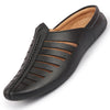Men Black Laser Cut Design Back Open Evening Party Ethnic Mules Slip On Shoes