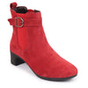 Women Red Flared Heel High Ankle Suede Leather Classic Winter Buckle Strap Chelsea Boots