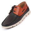 Men Black Side Lace Stitched Design Lace Up Boat Shoes