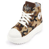 Women Beige High Ankle Top Wedge Heels Camouflage Print Canvas Lace Up Sneakers Shoes