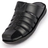 Men Black Genuine Leather Multi Strap Back Open Slip On Closed Toe Dress Sandals