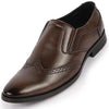 Men Tan Party Formal Office Genuine Leather Brogue Slip On Shoes