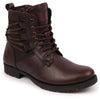 Men Brown High Ankle Genuine Leather Side Zipper 7-Eye Lace Up Classic Hiking Flat Boots