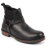 Men Black High Ankle Genuine Leather Side Ring Buckle Design Slip On Chelsea Work Boots